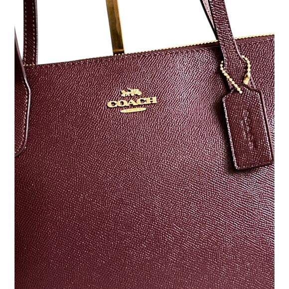 COACH FIONA ZIP TOP TOTE BAG PURSE IN CROSSGRAIN LEATHER DARK WINE & GOLD NEW! - Picture 11 of 16
